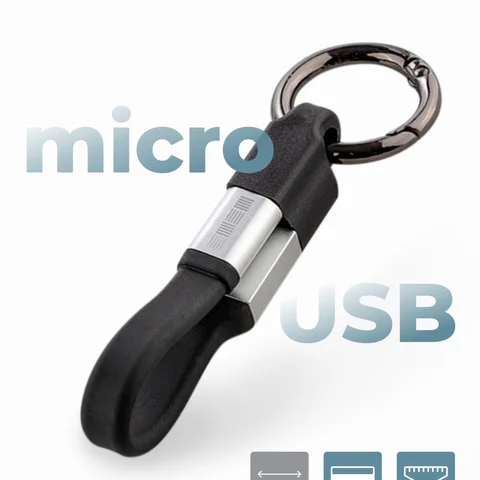 Кабель Micro-USB A плоский, черный TPE, мет коннекторы - серебро,  0,1м, с кабель холдером
