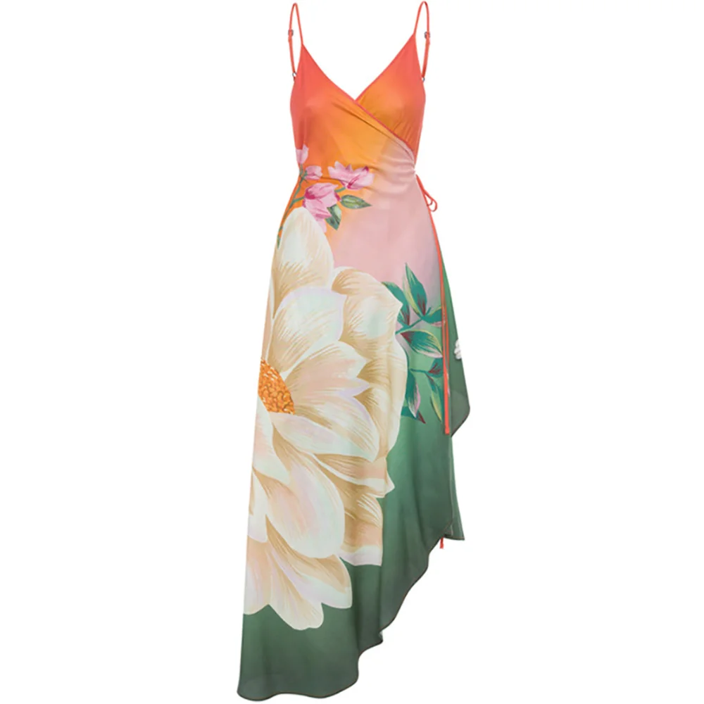 Gradient Print Fashion Swimsuit Set  Cover Up Biquini Naranja 2022 Swimwear With Skirt Patchwork Women's Bandage Summer Beach