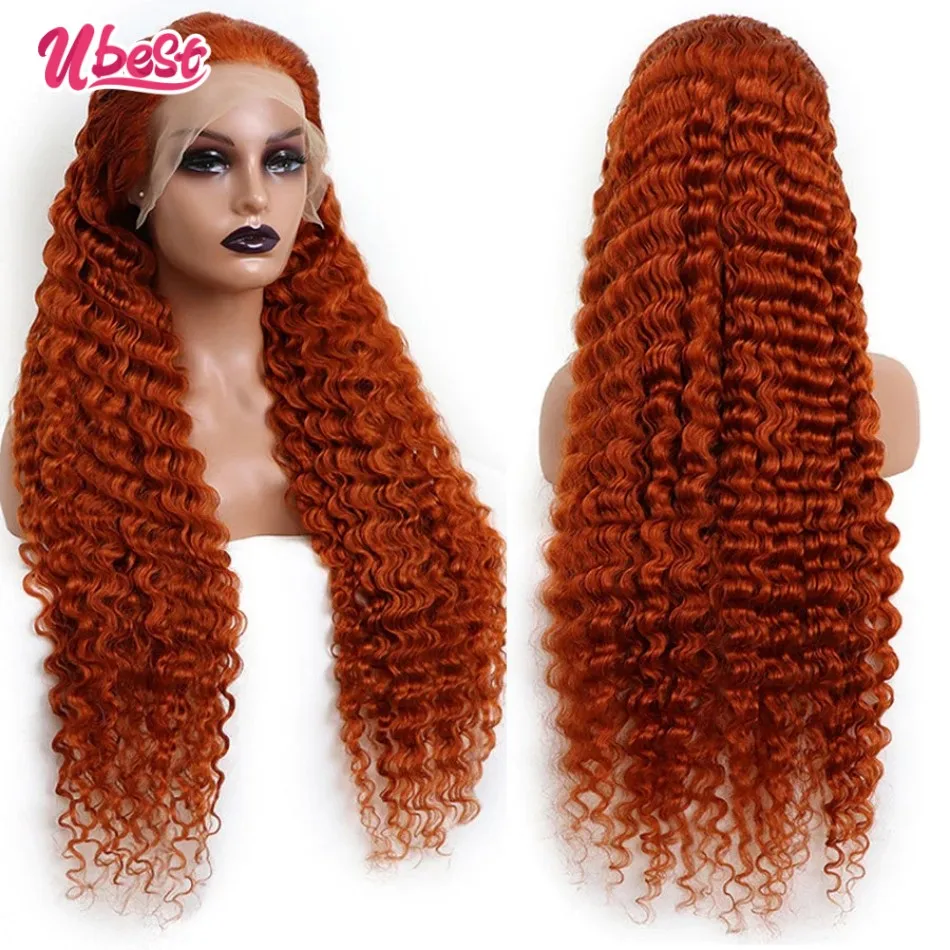 

Ginger Orange Color Deep Wave Human Hair Lace Front Wig Pre-Plucked Cinnamon Hot Color Wigs 13x4 Lace Frontal Wigs For Woman
