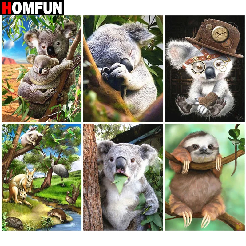 

Алмазная 5D Вышивка HOMFUN «енот коала», полноразмерная круглая/квадратная картина «сделай сам», вышивка крестиком, домашний декор