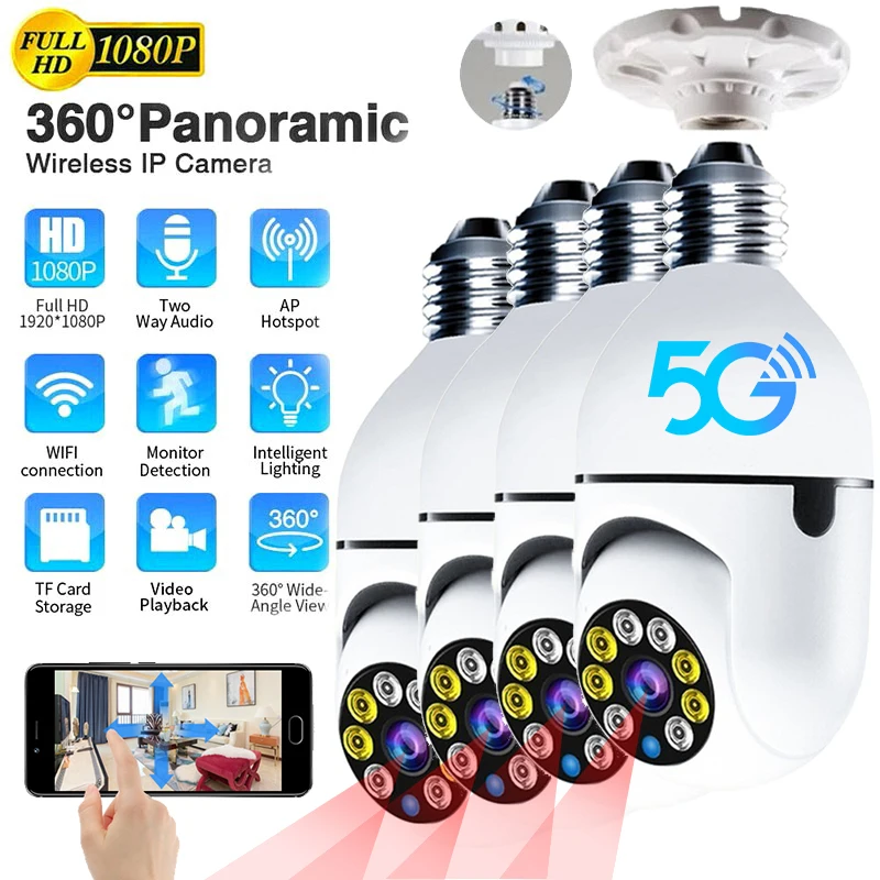 1/2/4 Pcs E27 Bulb Camera 5G wifi Surveillance Cam Night Vision Full Color Automatic Human Tracking Video Security Monitor