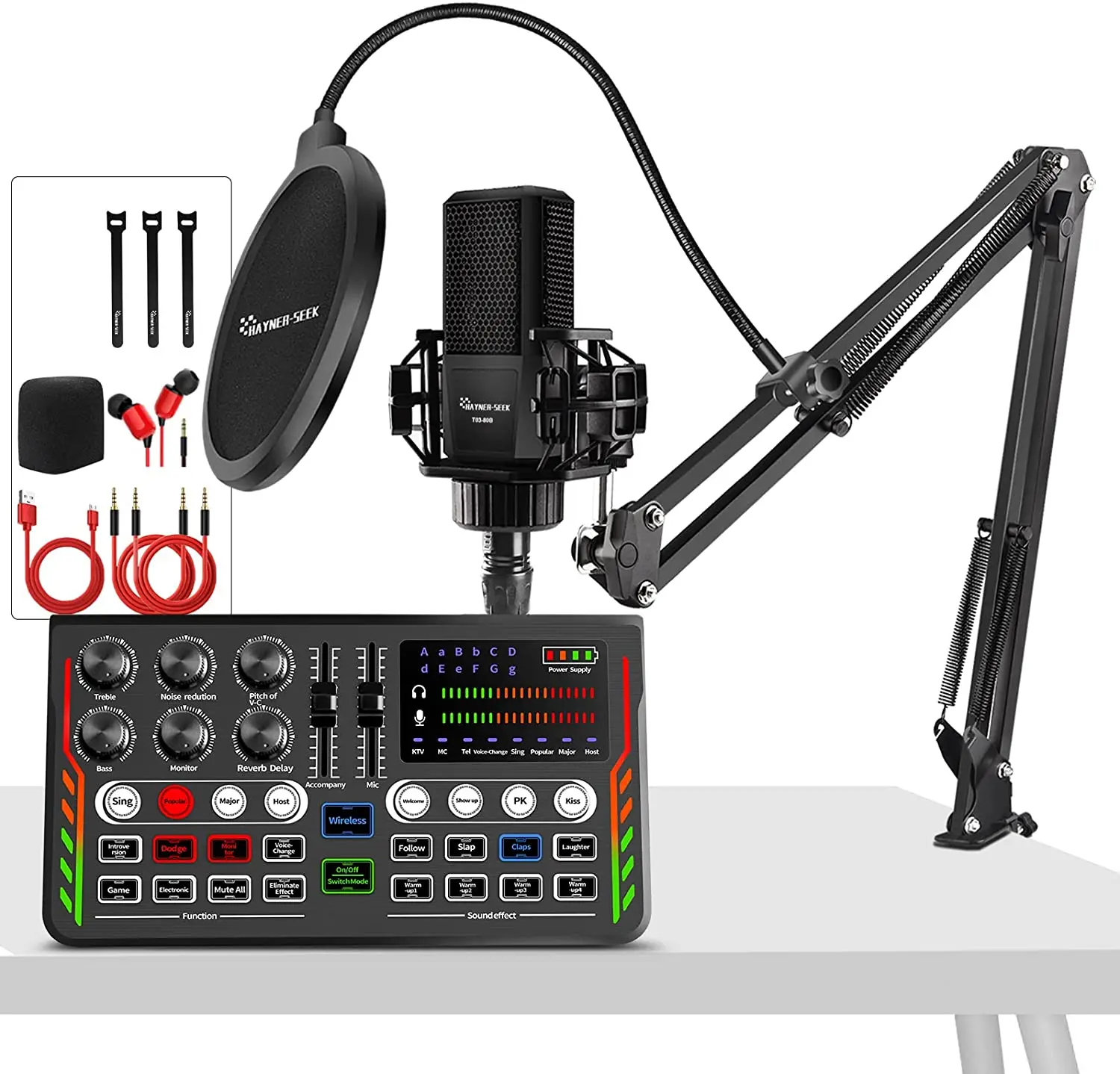 

Podcast Equipment Bundle Aluminum Alloy Panel with 48V Condenser Microphone ALL-IN-ONE Audio Interface with Sound DJ Mixer [DIY