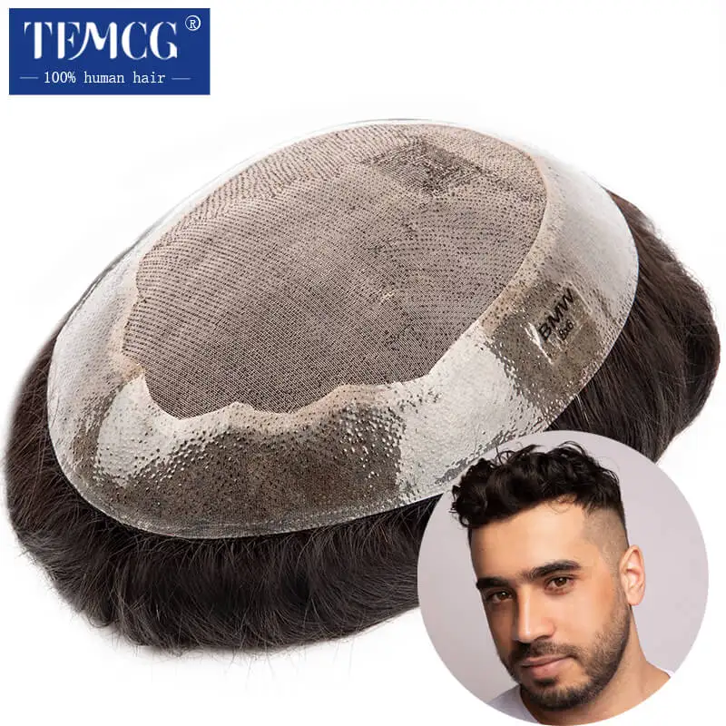 Male Hair Prosthesis Toupee Men Mono& Soft Pu Durable Men Wigs 6" Replacement Exhuast Systemes Unit 100% Human Hair Male Wig