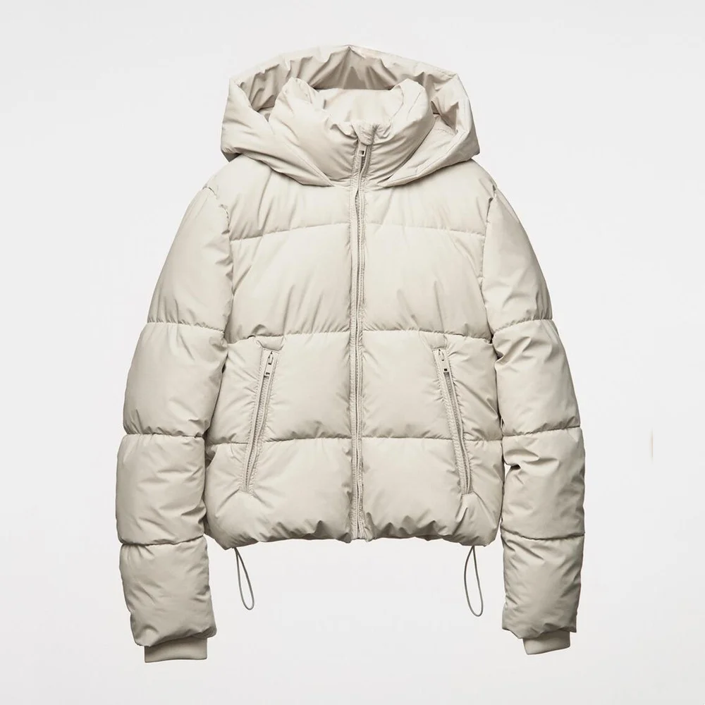 

PB&ZA 2022 Winter New Women's Solid Color Commuter Warm High-neck Double-pocket Hooded Waist-laden Padded Jacket 4432709