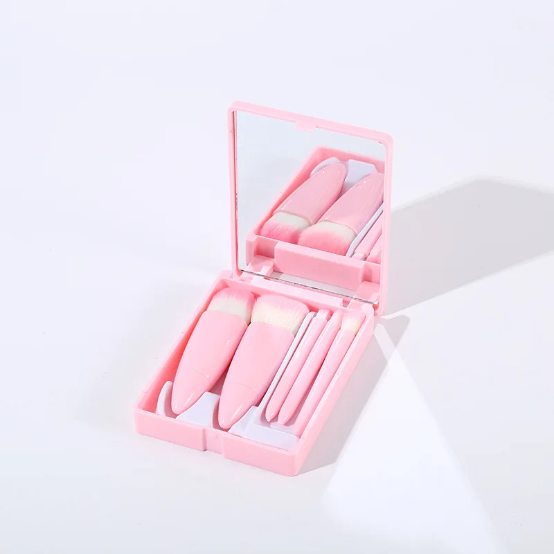 5pcs Mini Makeup Cosmetic Brushes Sets Translucent Box Mirror Face Foundation Powder Blusher Protable Travel Carry Make Up Tools images - 6