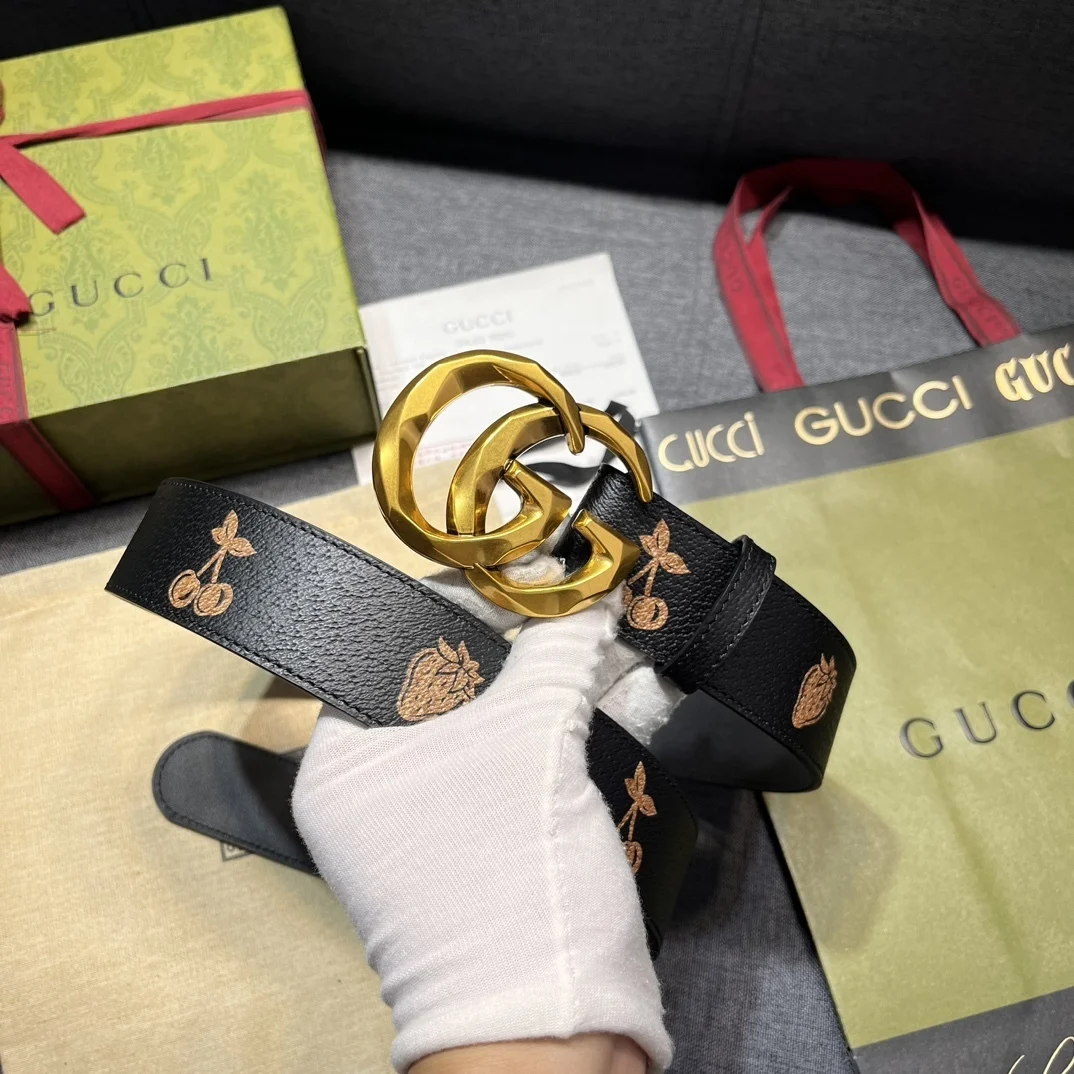ln Стиль Ремень Gucci Новый GG Marmont Коллекция Двойной G Пряжка Классический Кожаный