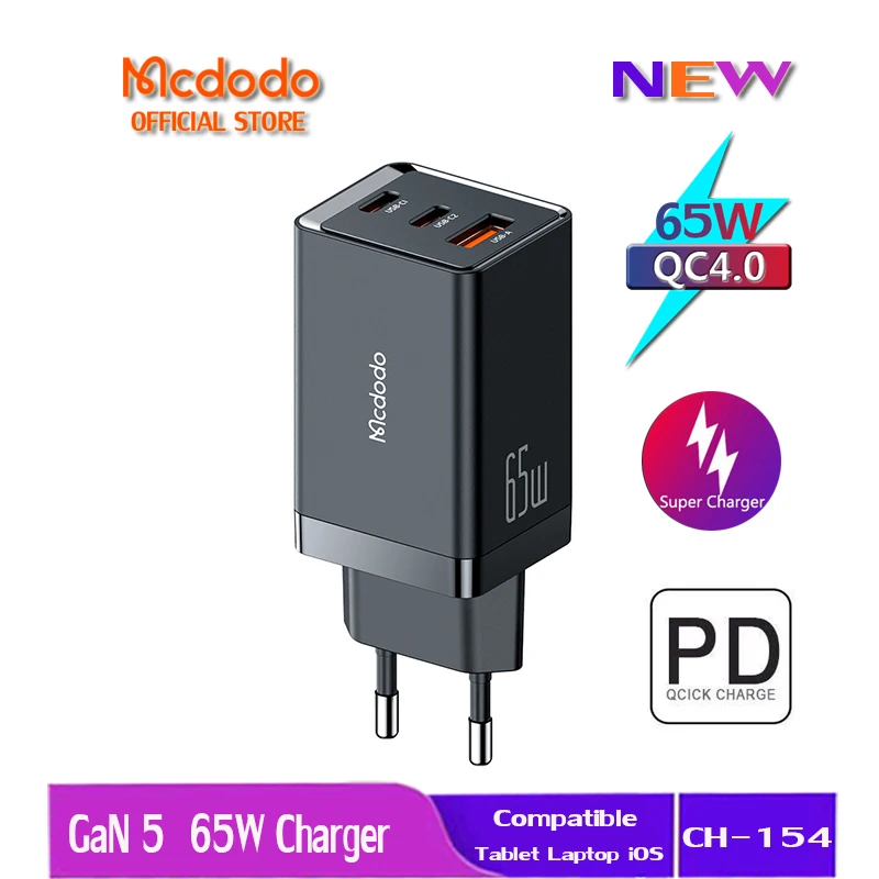 

Mcdodo GaN 65W Charger USB Quick Charge QC4.0 3.0 PD Type C Fast Charger For iPhone 12 Pro Max Huawei EU Plug Portable Charger