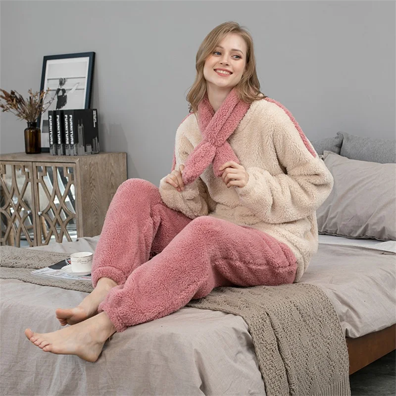 Coral Velvet Pajamas Women's Autumn And Winter Large Size Thickening Plus Velvet Home Long-sleeved Women's Flannel Clothes