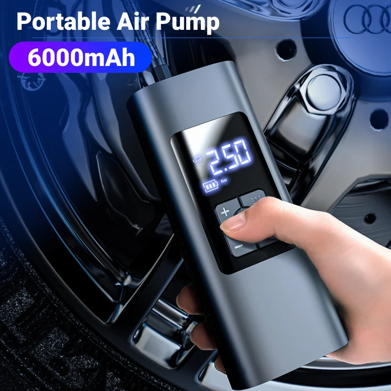 6000mAh Portable Car Air Pump Rechargeable Wireless Car Air Compressor Electrical Tire Inflator Pump For Motorcycle Bicycle Boat