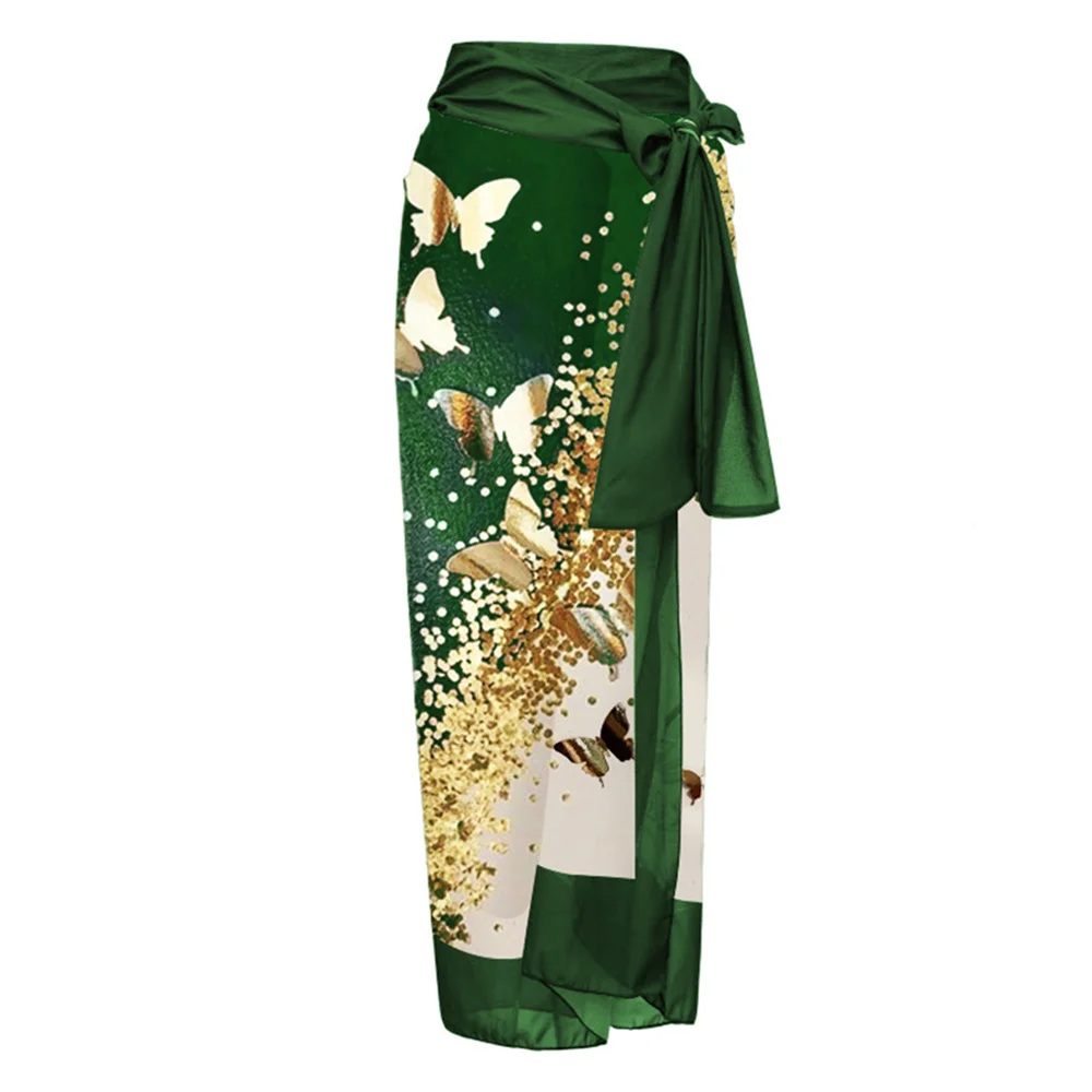 Vintage One-piece Swimsuit Sexy Printed Bikini Set and Cover Up Holiday Beach Dress Bathing Suit Fashion Deep-v Beachwear