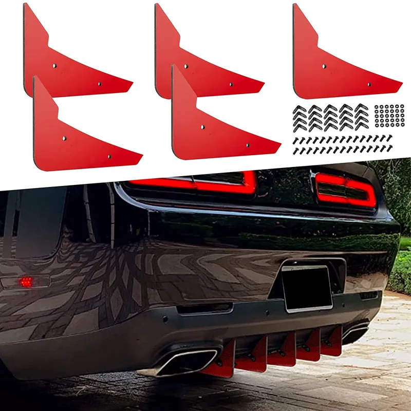 

ESUYA Rear Diffuser V3 5 Fins Set For Dodge Challenger 2015-2022 Stock Rear Bumper, Red Rear Bumper Diffuser Shark Fins