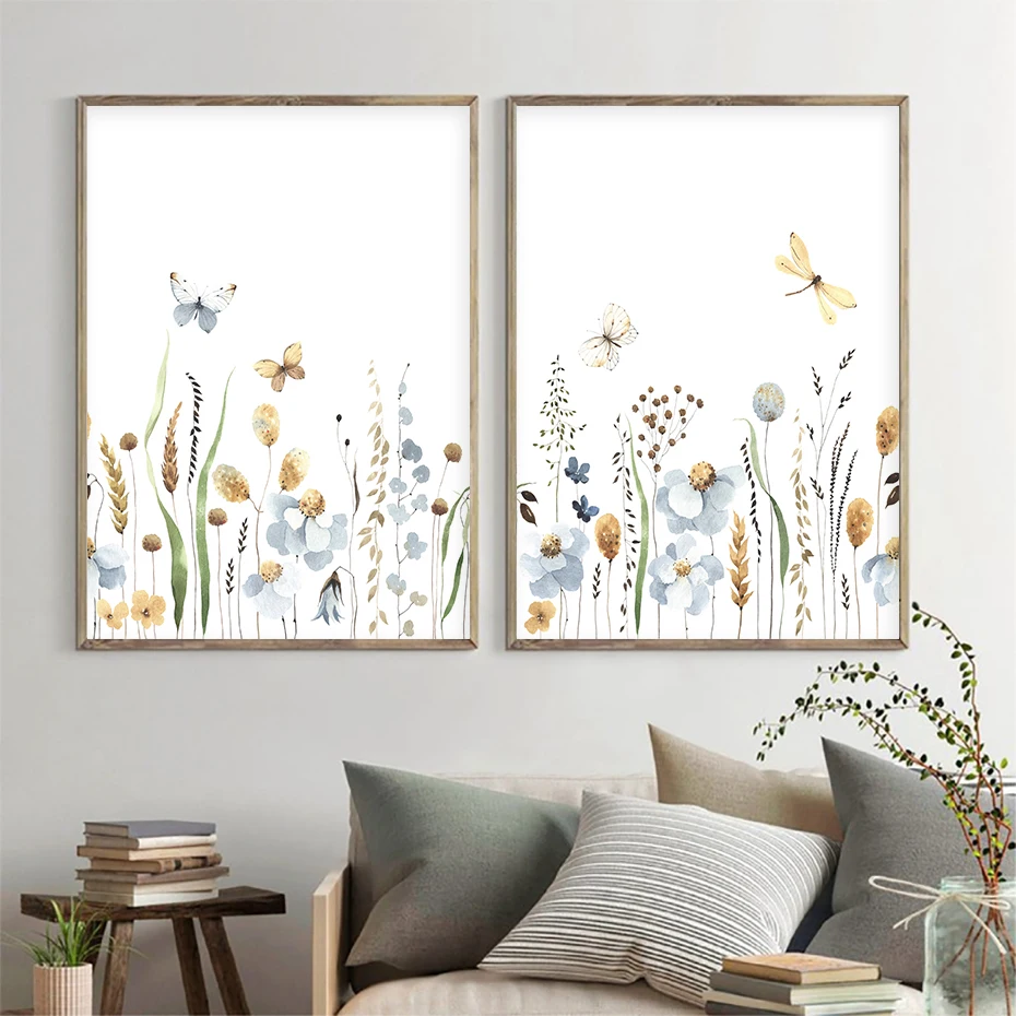

Floral Watercolor Boho Posters Abstract Plants Wall Art Canvas Painting Prints Pictures Modern Living Room Interior Home Decor