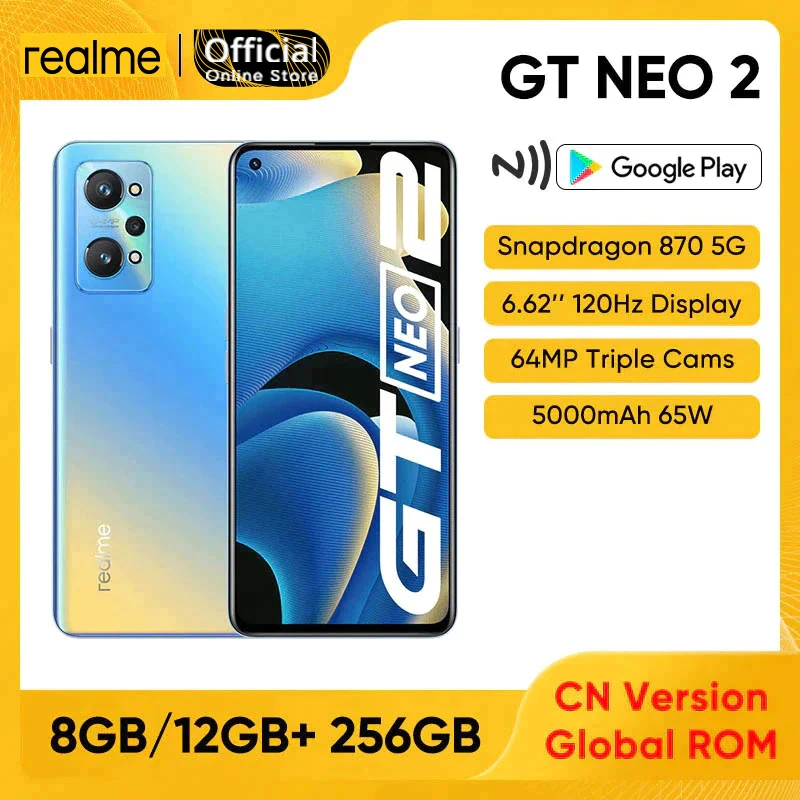 【Global ROM】realme GT Neo 2 5G Snapdragon 870 Octa Core 8GB/12GB 256GB 6.62 120Hz E4 AMOLED Display 64MP AI Triple Camera 65W