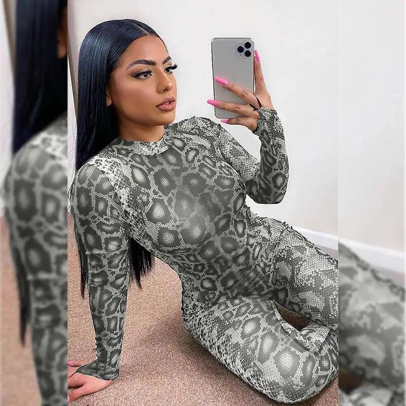 2022 Autumn New Hot Sale Women's Serpentine Print Hip Lift Tight Women's Casual Jumpsuit