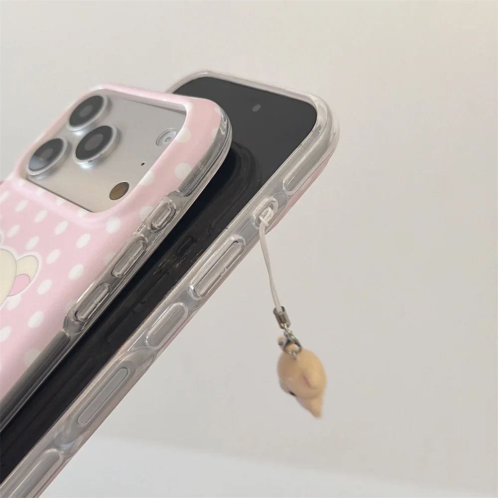 Фото Милый розовый чехол для телефона с Рилаккумой в горошек для iPhone 15, 16, 17, 15 Pro, 16 Pro, 17 Pro Max, противоударный чехол Kawaii с подвеской №5