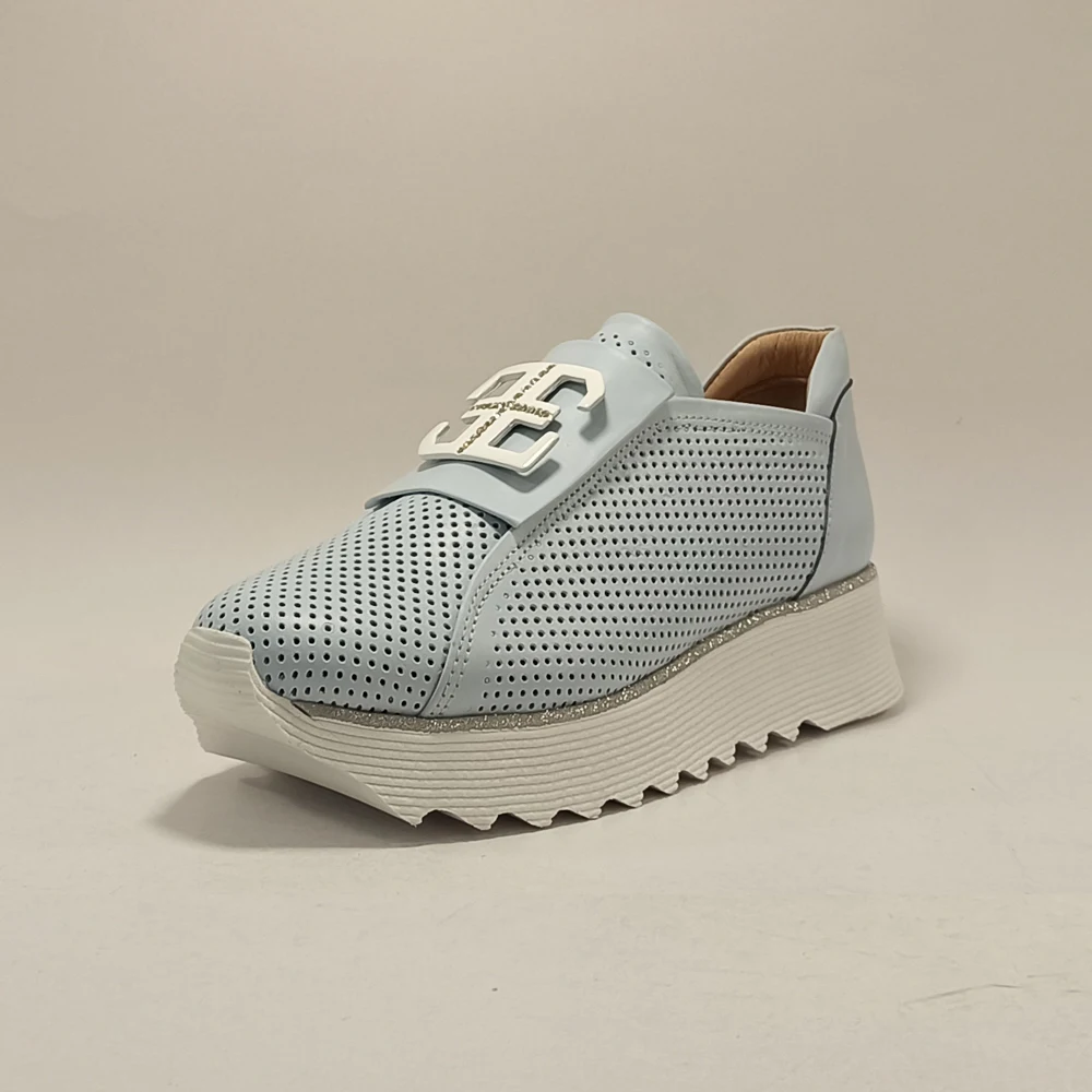 

Women Genuine Leather Platform Sneakers Blue Spring Summer Fashion Casual Lightweight Breathable Sport Walking Running Shoes