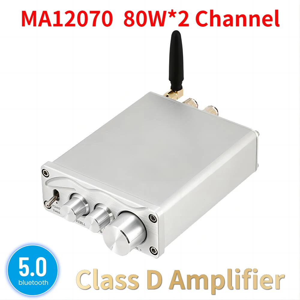 

HiFi Sound Amplifier MA12070 80W*2 Stereo Audio Power Amplifier Bluetooth 5.0 For Speaker For Home Theater Karaoke Amplifiy