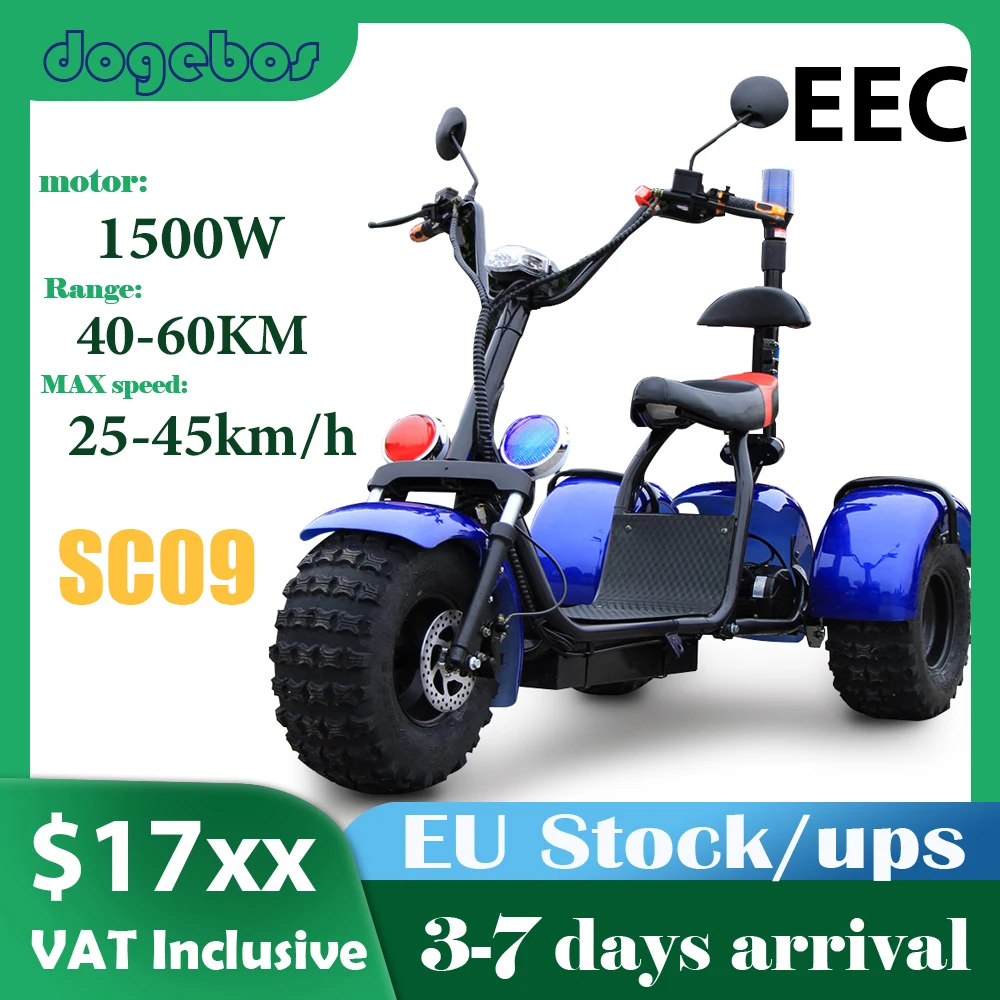 

Adult Electric Tricycle 1500W COC/EEC 60V 20AH Battery and Big Backrest Eu Stock 45KM/H Citycoco Three Wheels Triciclo Electric
