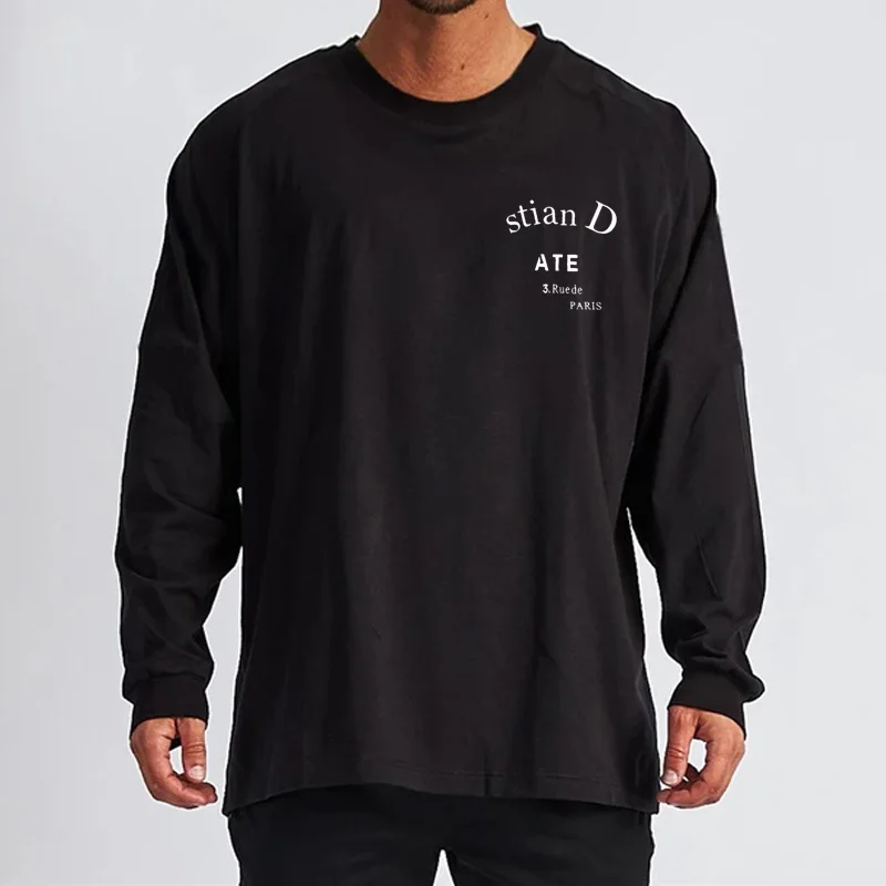 

Autumn 2022 men's high quality loose cotton letters simple print plus size long sleeve T-shirt women's couples long sleeve shirt