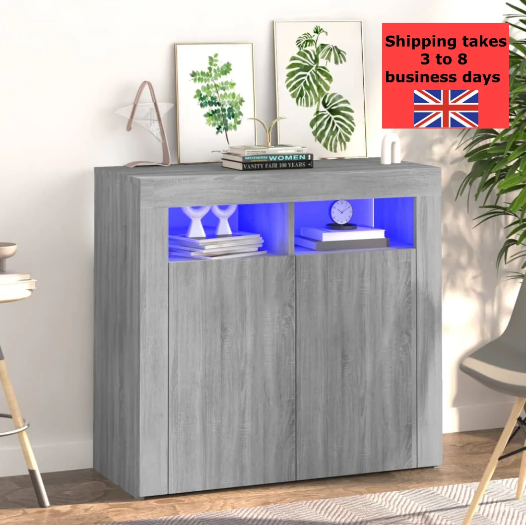 

Sideboard with LED Lights Grey Sonoma 80x35x75 cm, modern sideboard furniture, wooden furniture, LED living room furniture