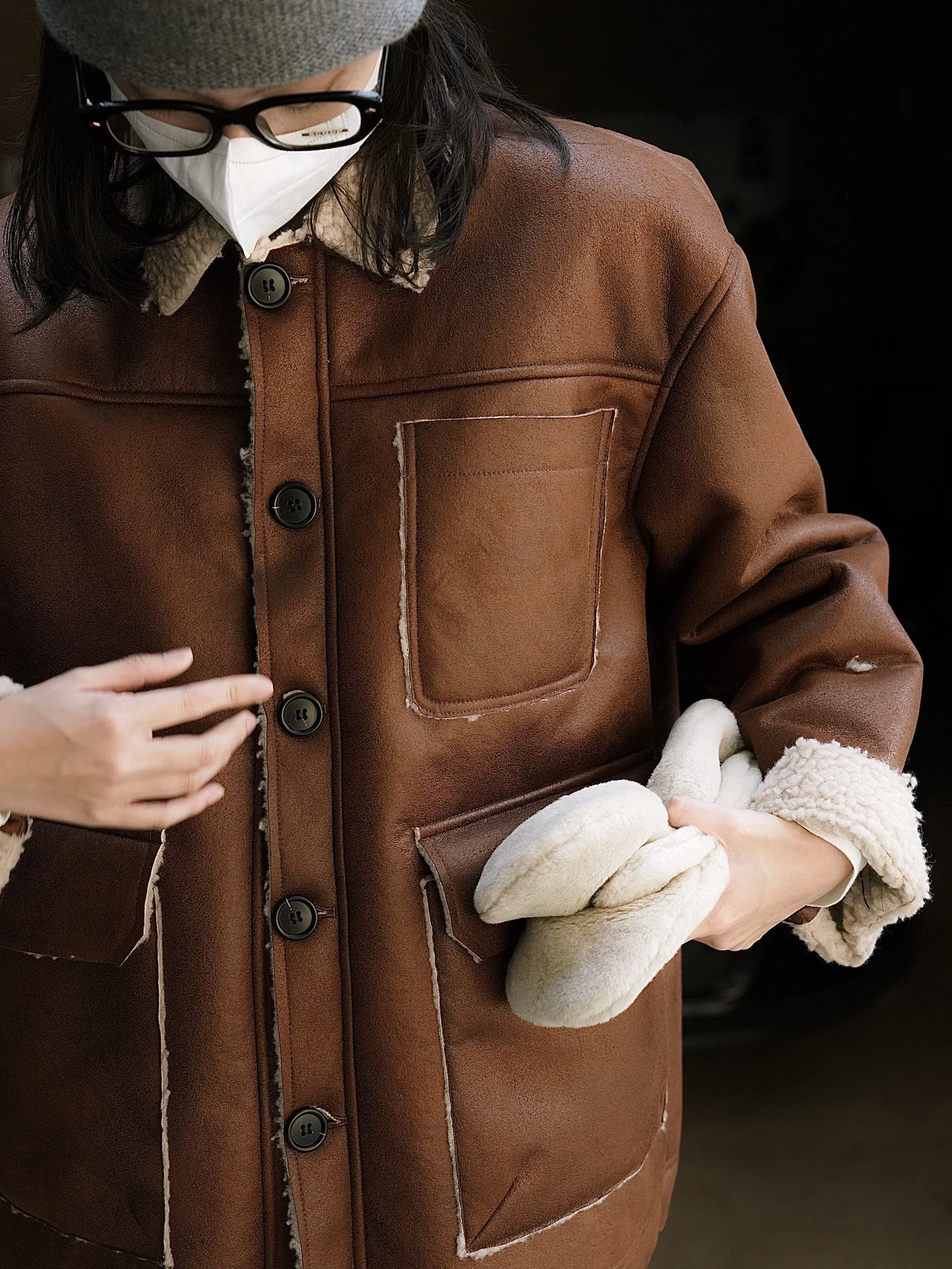 woman warm eco coat