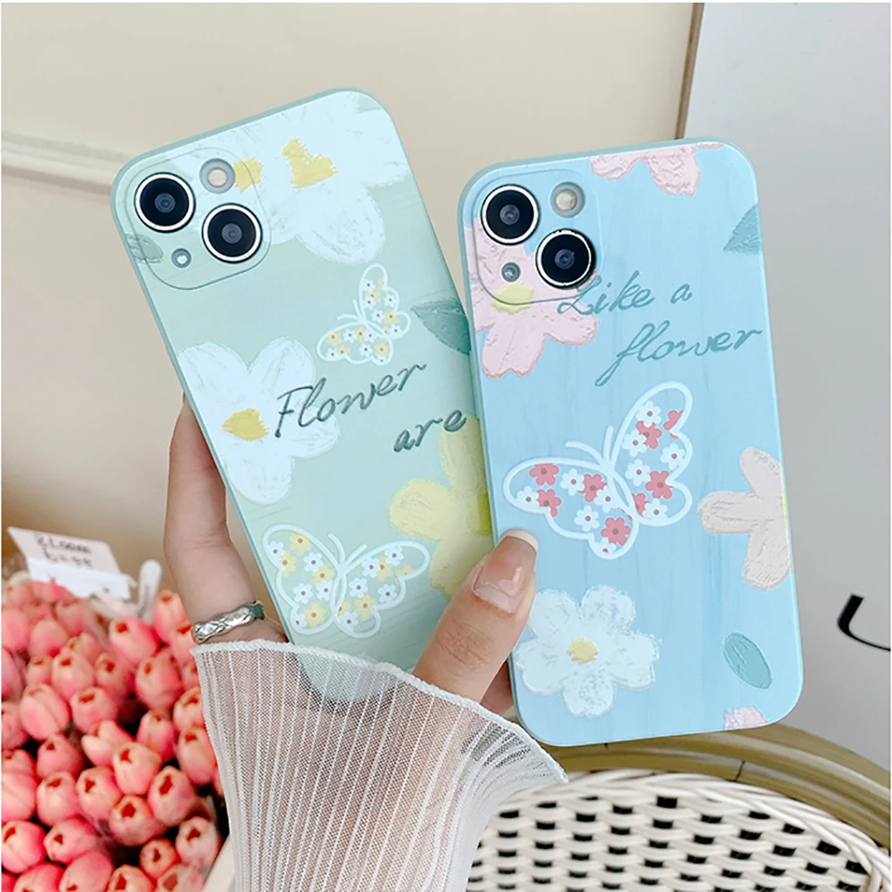 

Flower Butterfly Phone Case for iPhone 11 12 13 6 6S 7 8 Plus Soft Silicone Lens Peotection Back Coque