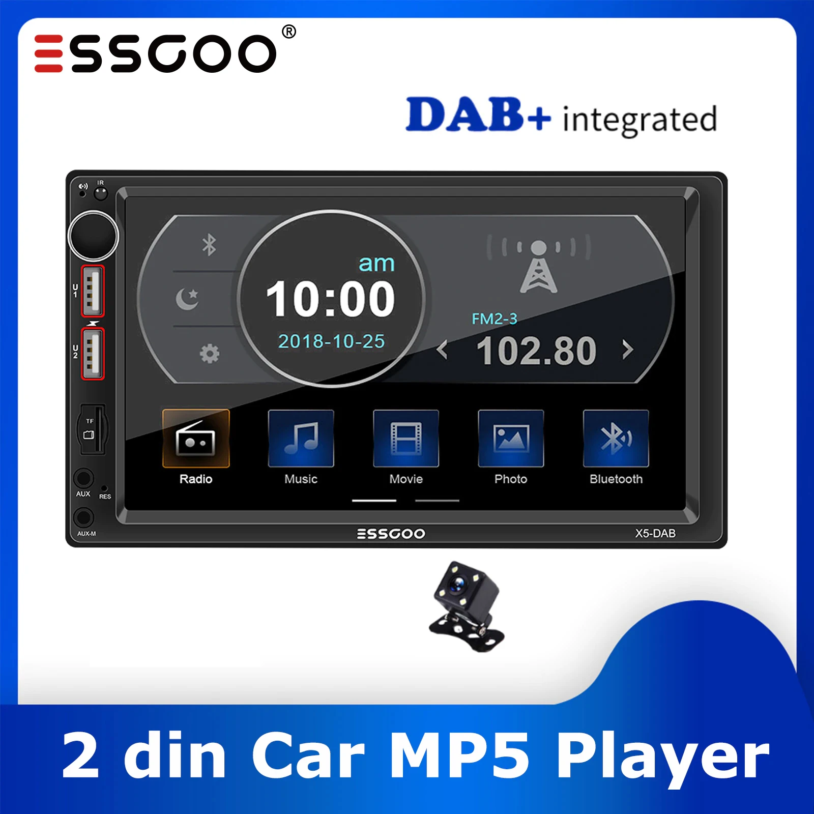 

ESSGOO 7 inch 2 Din Car Radio Stereo MP5 Player Auto Audio DAB+ RDS AM FM Autoradio Bluetooth 2 USB SD AUX IN Multimedia Player