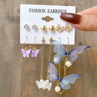 2022 new korean style long tassel drop earrings for women shiny zircon butterfly pearl delicate earring set girls sweet jewelry