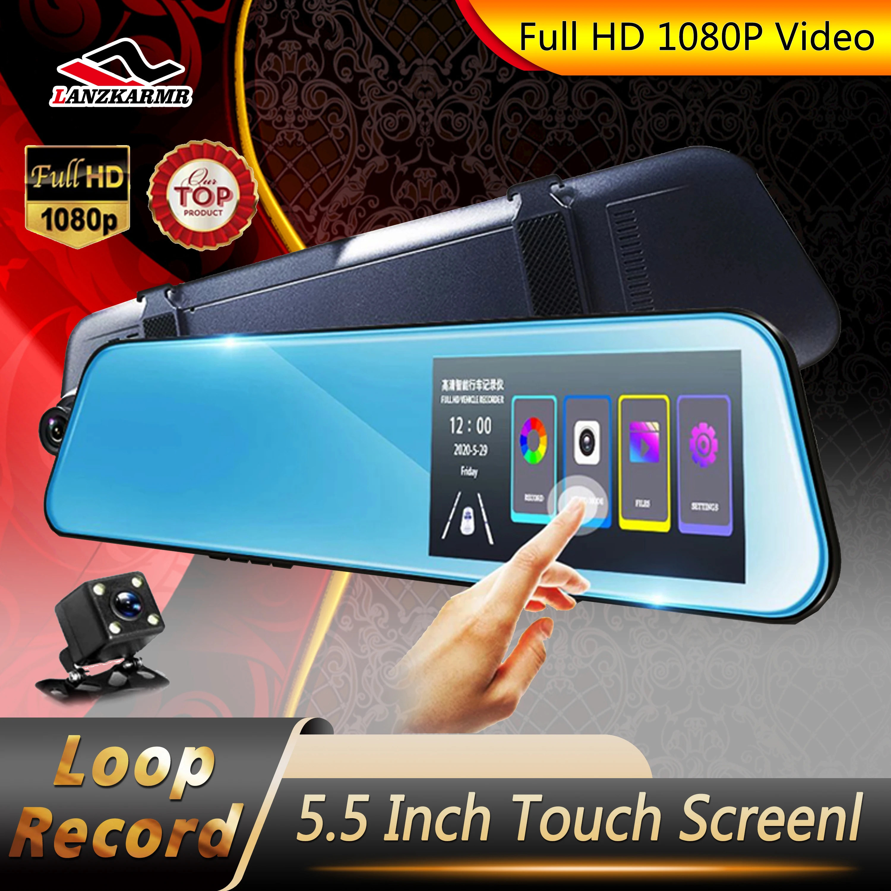 

Car DVR Dashcam 5.5 Inch Dual Lens Camcorder Full HD 1080P Ultra-Thin Touch Screen Registrator Rearview Mirror Video Recorder