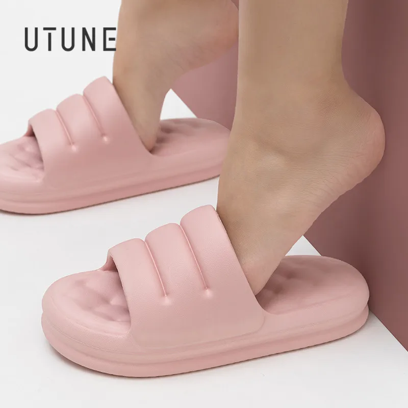 UTUNE Mute EVA Sofa Slides Women Thick Sole Soft Indoor Slippers Women Anti-slip Sandals Men Summer Platform Women Shoes Bath