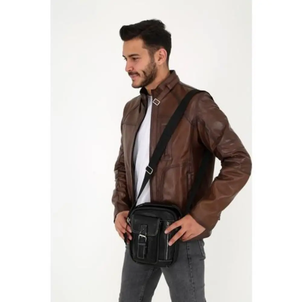 Genuine Leather Tobacco Men's Hand and Shoulder Bag