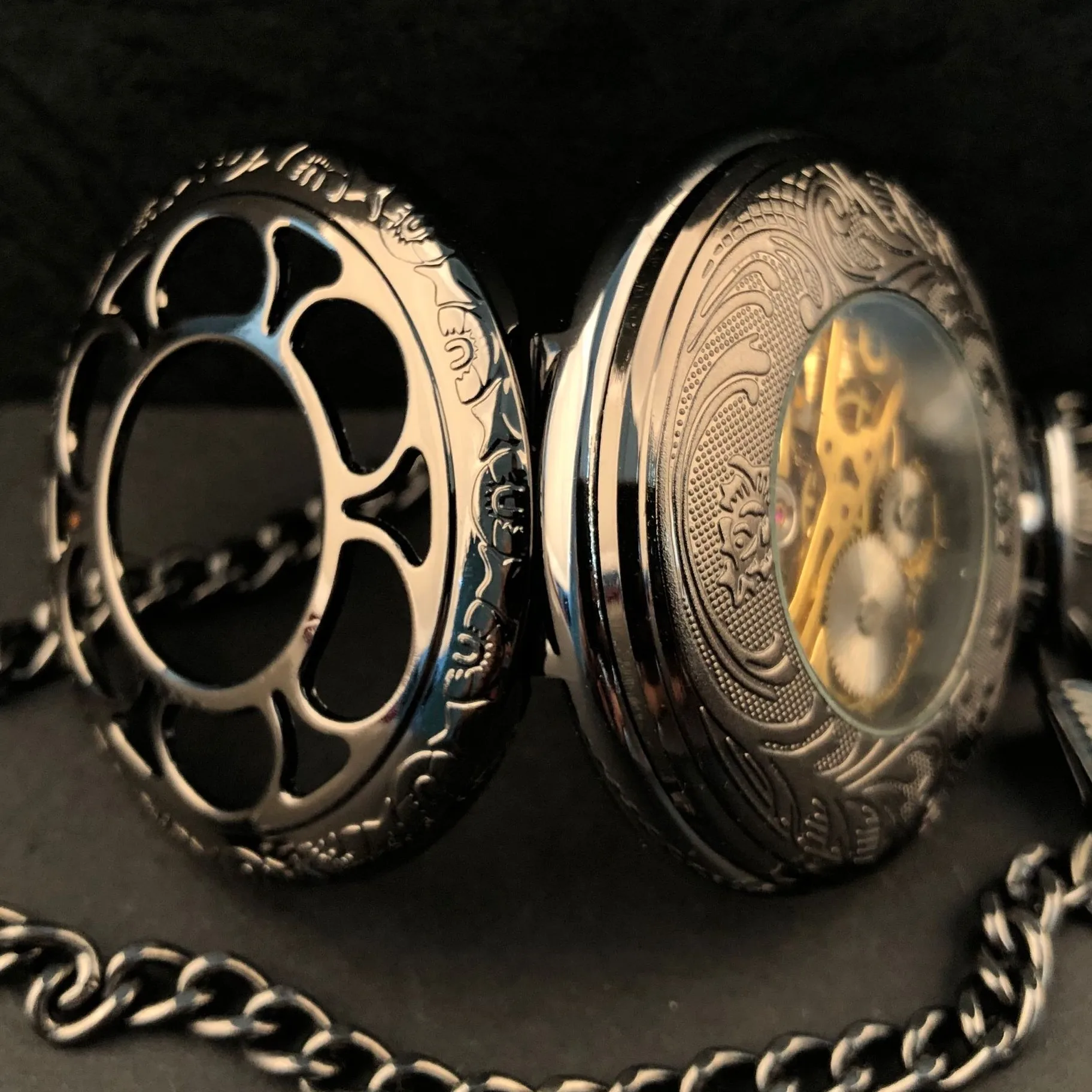 Mechanical Pocket Watch Skeleton Flower Personalised Fashion Pocket Clock With FOB Chain Watches Gift For Women