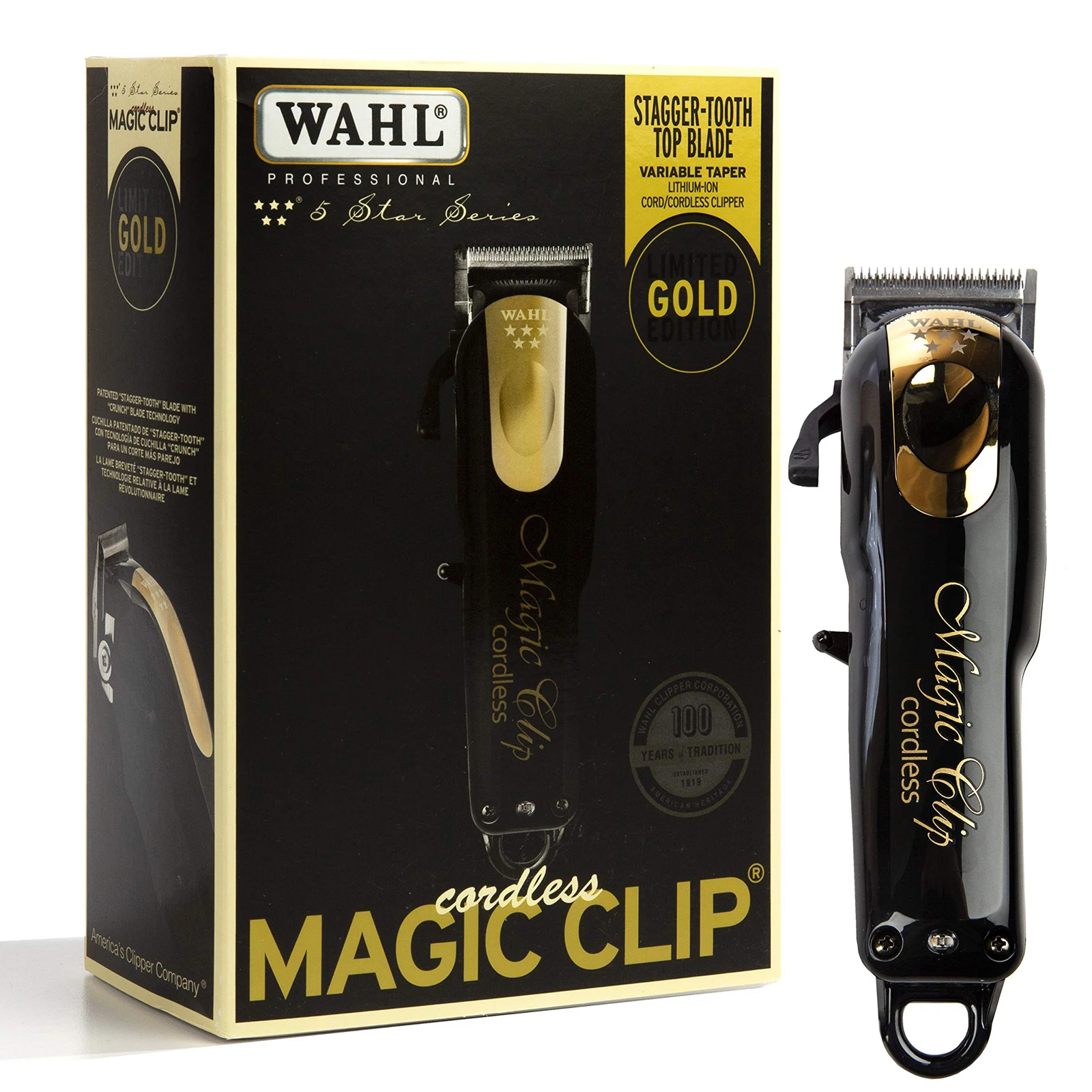 Профессиональная беспроводная машинка для стрижки волос Wahl 8148-100 Black Gold Magic Clip