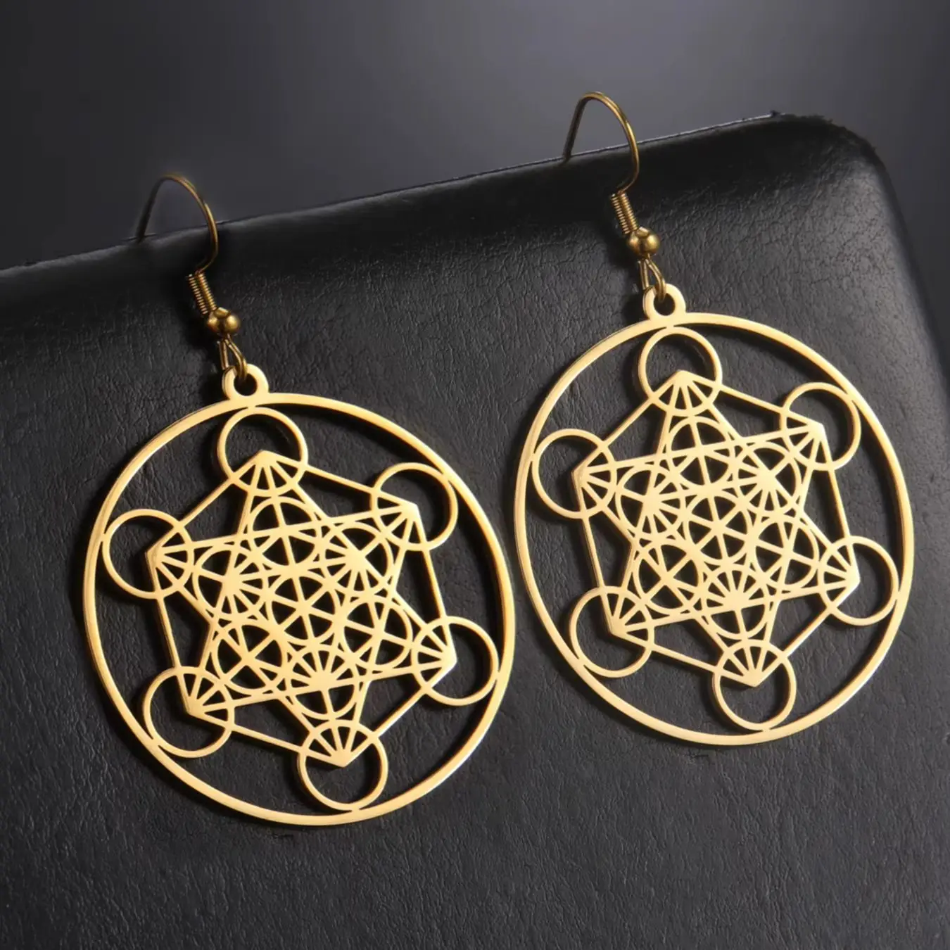 LIKGREAT серьги-гвоздики в форме куба Метатрона для женщин из нержавеющей стали