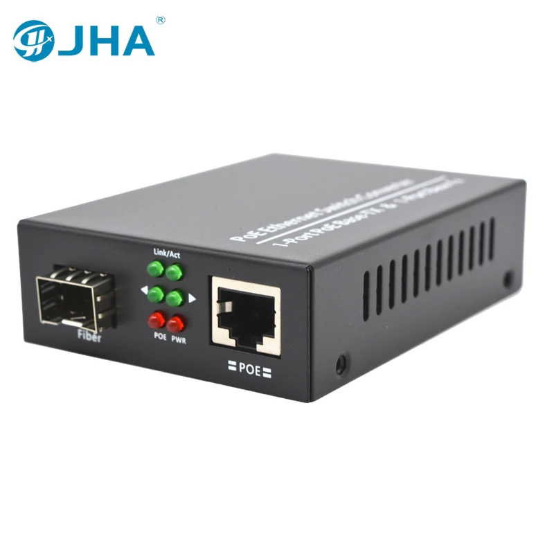 

JHA-TECH 10/100Base-TX to 100Base-FX Fast Fiber PoE Media Converter with 1 100M SFP Slot Built Power Supply