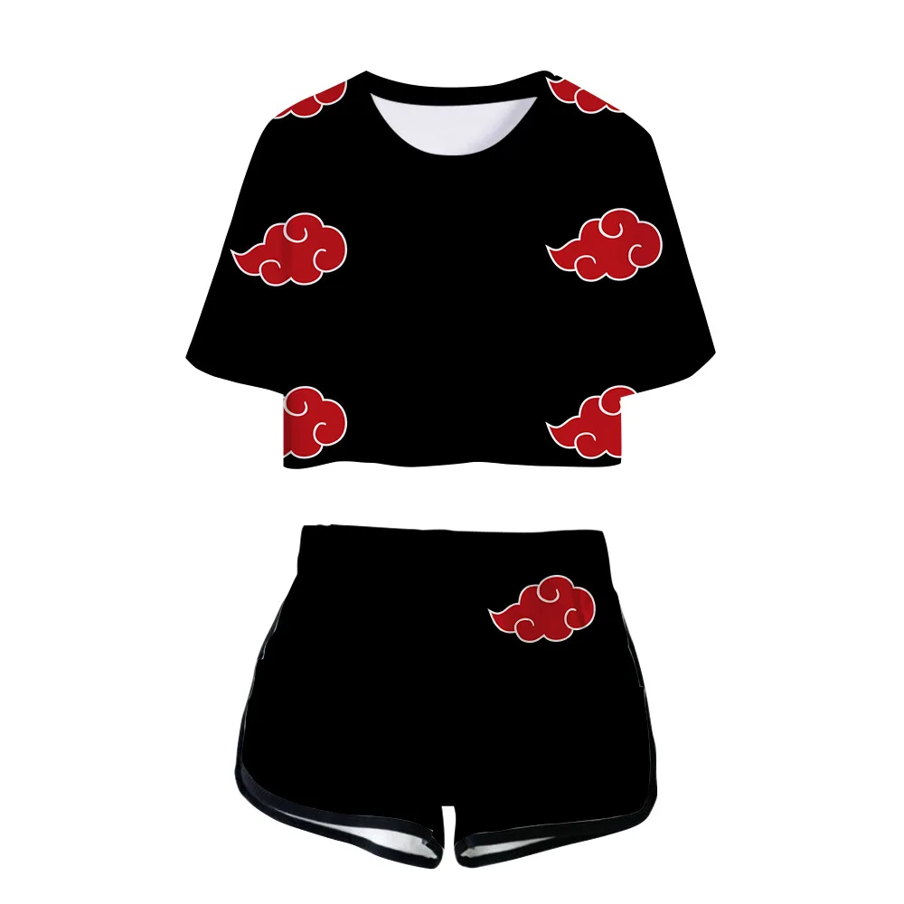 

Summer Ladies T-Shirt Plus Shorts Fashion Women's New Naruto T-Shirt Loose Two Piece High Waist Shorts Suit