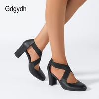 gdgydh womens high heels closed toe pumps crossed strap dorsay party dress office shoes chunky heel black leather green comfort