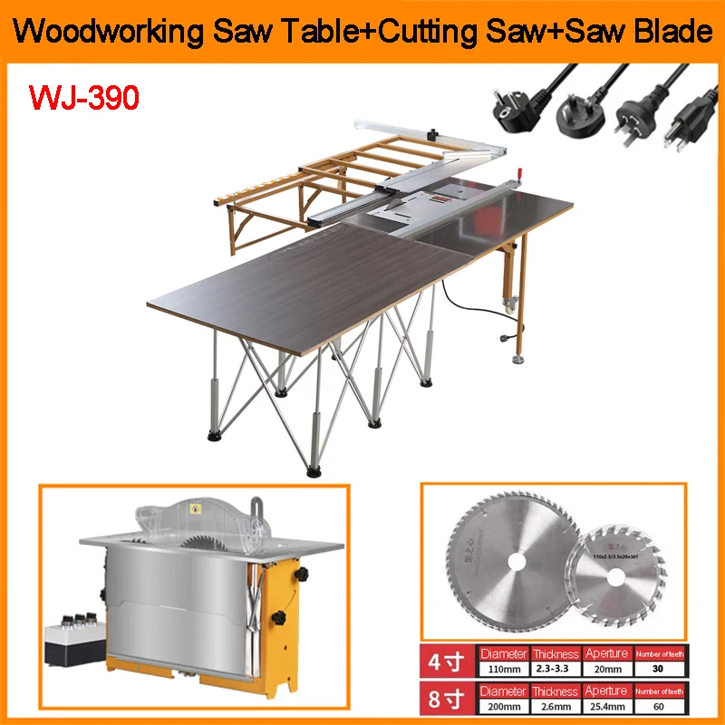 

WJ-390 Multifunctional Woodworking Sliding Table Saw Electric DIY Cutting Tool Table Saw Cutting Machine