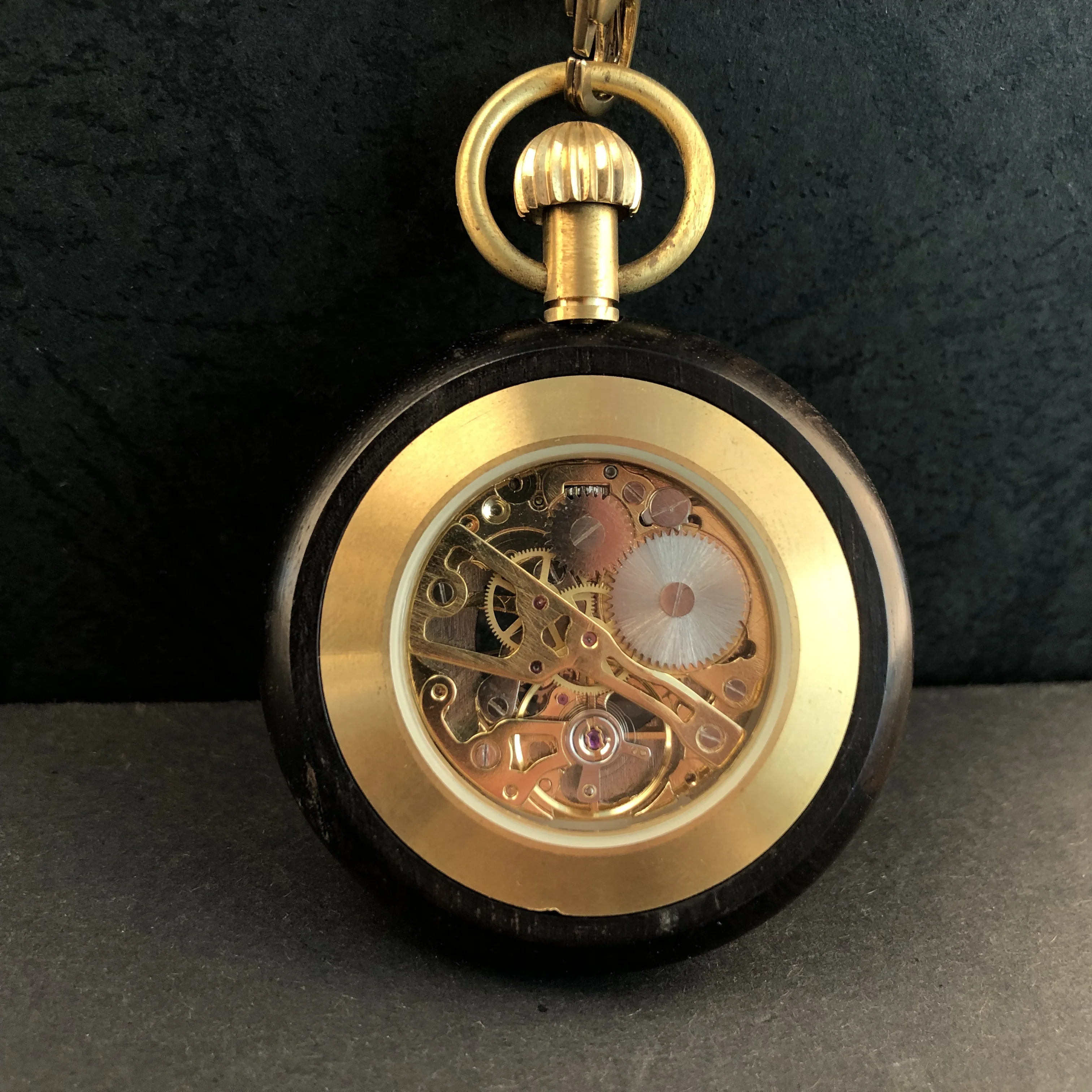 Mechanical Black Wooden Roman Numerals Vintage Pocket Watch Necklace Pendant Gifts For Women Or Man with Fob Chain