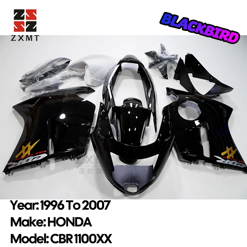 ZXMT Motorcycle Moto Bike ABS Plastic Bodywork Full Fairing Kit For 1996 To 2007 HONDA CBR1100XX Blackbird CBR Black Gold