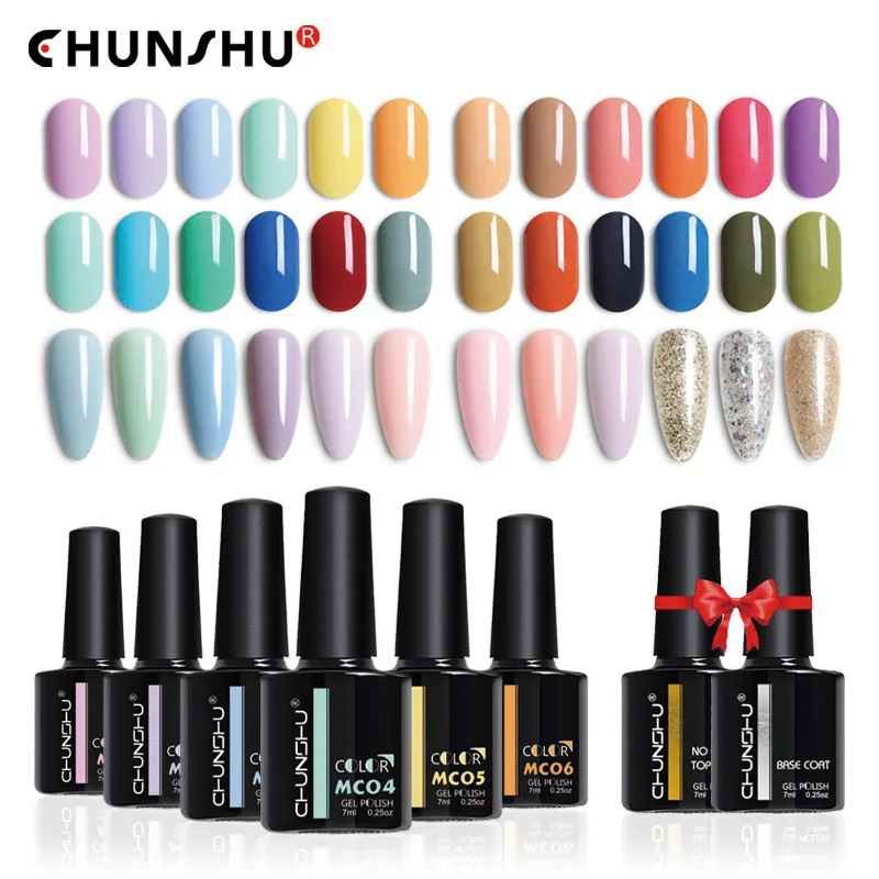 

CHUNSHU 8pcs Gel Nail Polish Set Semi Permanent Hybrid Varnishes Nude Pink Gel Lacquer Kit Free Base Coat Top Gel Nails Art 7ml