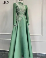 ms modest a line evening dress morocco high nek with appliques satin silk saudi arabia long prom gown for women muslim plus size
