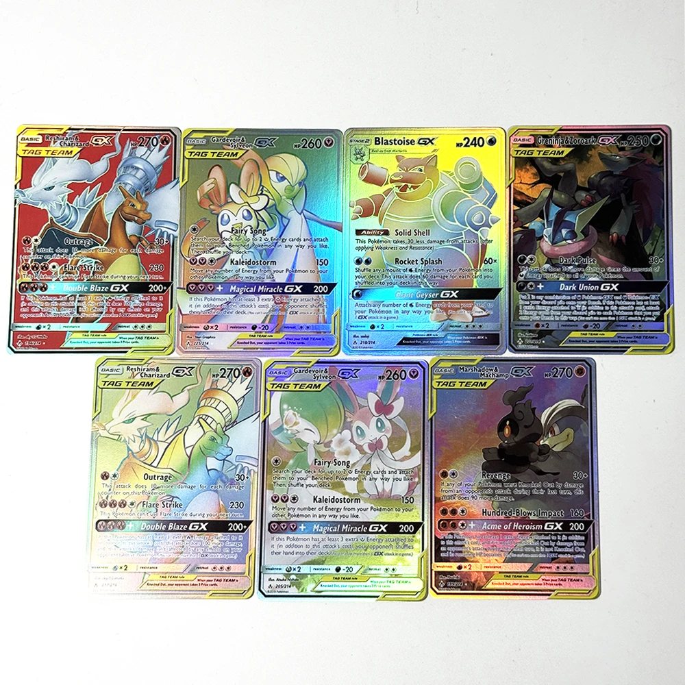 Фото Игровые карты PKM GX PTCG (прокси-карты) Eevee & Snorlax/Espeon & Deoxys/Gardevoir & Sylveon/Gengar & Mimikyu/Magikarp & Wailord/Pikachu & Zekrom/GX №5