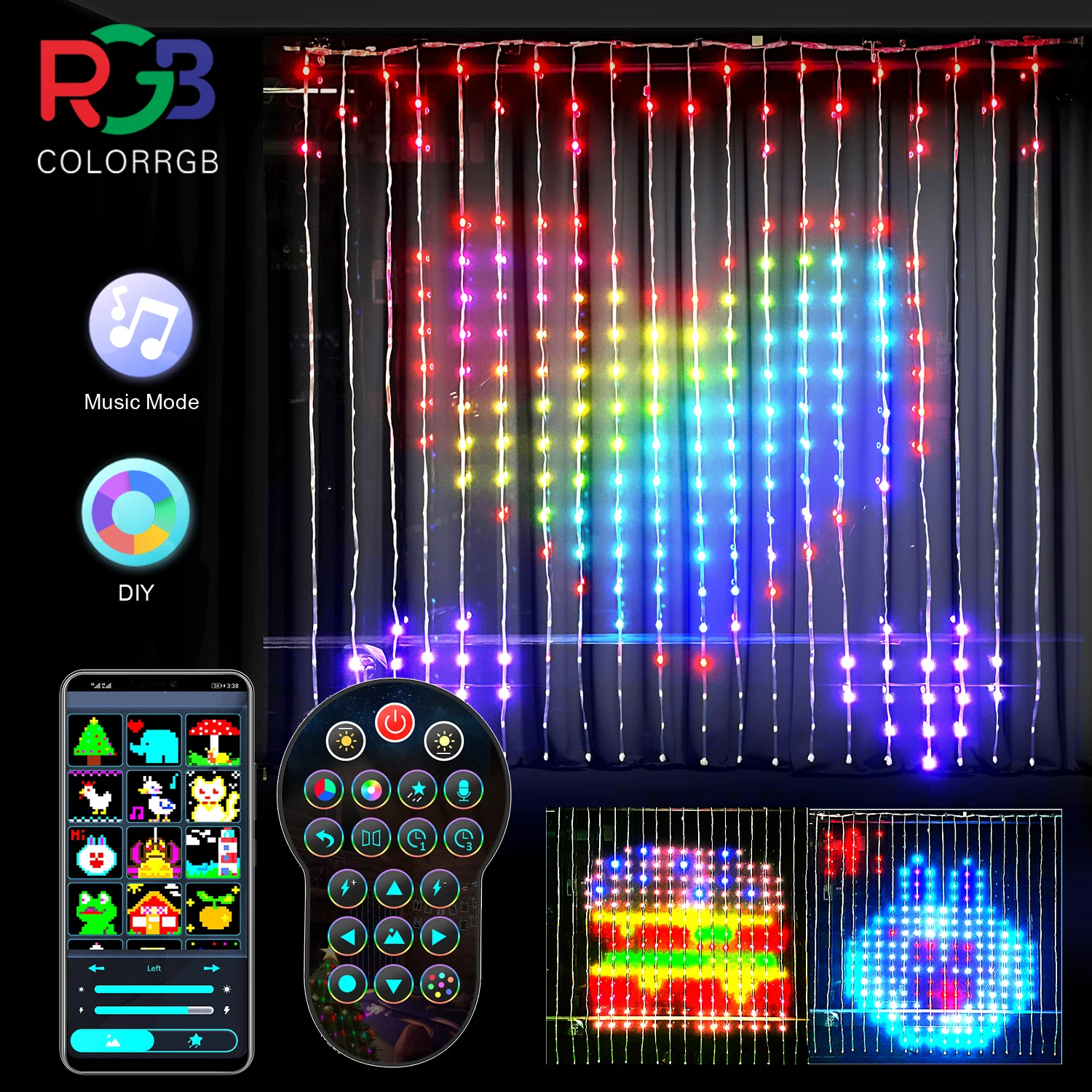 Smart LED RGB ColorRGB, Smart Curtain String Light Bluetooth APP Control Christmas Fairy Light DIY Picture Display Garland Decor