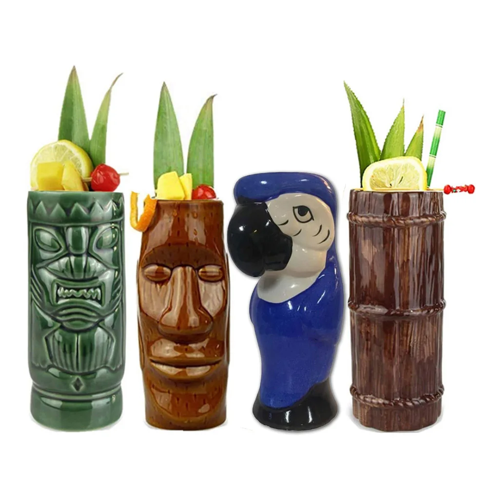 Tiki Mugs Ceramic Cocktail Mugs Glasses Drinks Cups Hawaiian Party Barware Cute Exotic Cocktail Glass