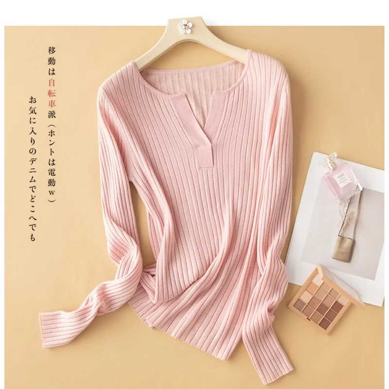 Пуловер с v-образным вырезом женский свитер черный топ одежда длинным рукавом