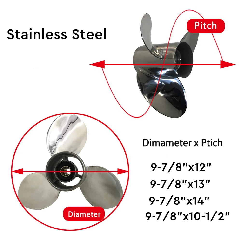 Пропеллер из нержавеющей стали для подвесного двигателя Yamaha 20hp 25hp f25hp 30hp 9-7/8 × 12-F