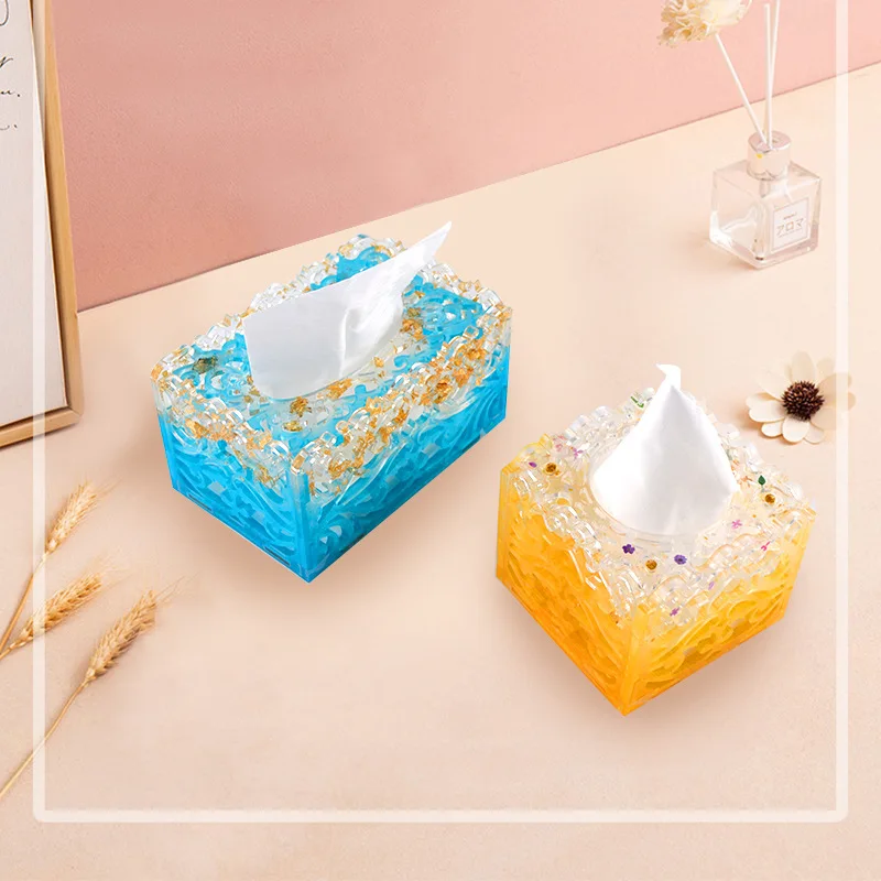 DM225 Square Silicone Tissue Box Resina Epoxi Kit Completo Resin Casting Mould for Jewelry Storage DlY Gift Box