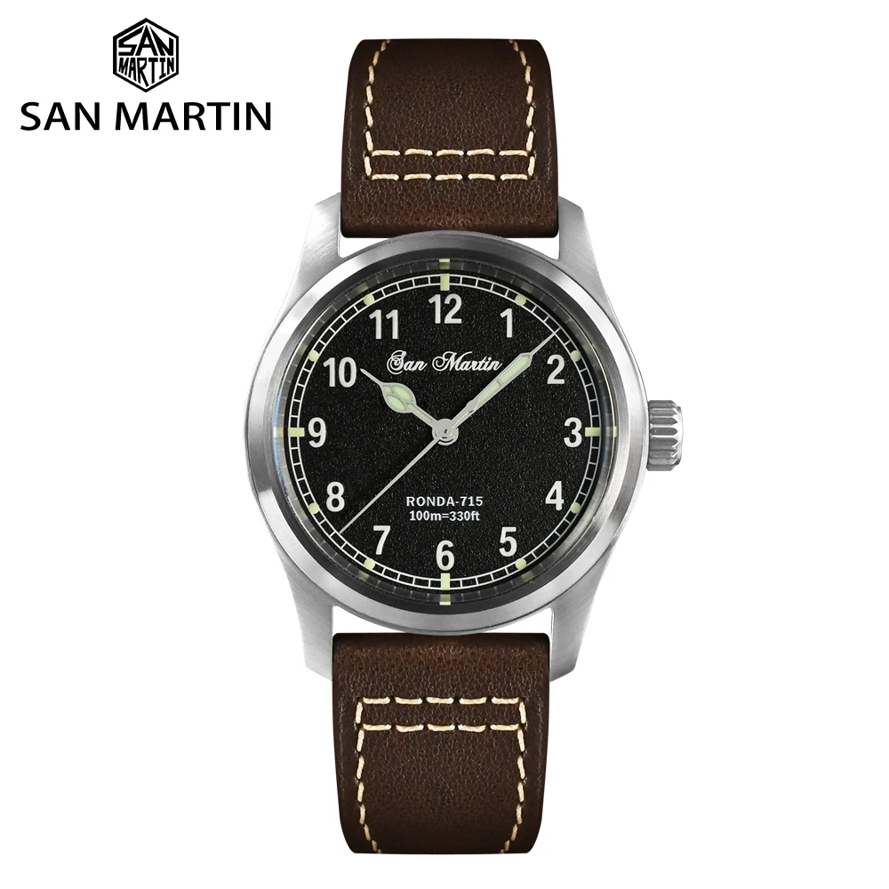 Мужские часы-пилот San Martin 37 мм RONDA 715 циферблат с пожарным узором военный простой