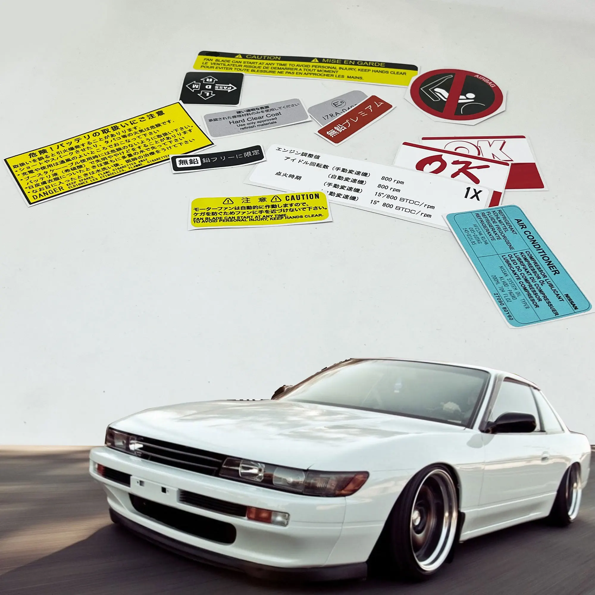 

FOR NISSAN 200SX S13 S14 SILVIA 240SX FACTORY OEM STICKER WARNING LABEL EMBLEM UNDERBONNET RESTORATION JDM CAR ACCESORIES